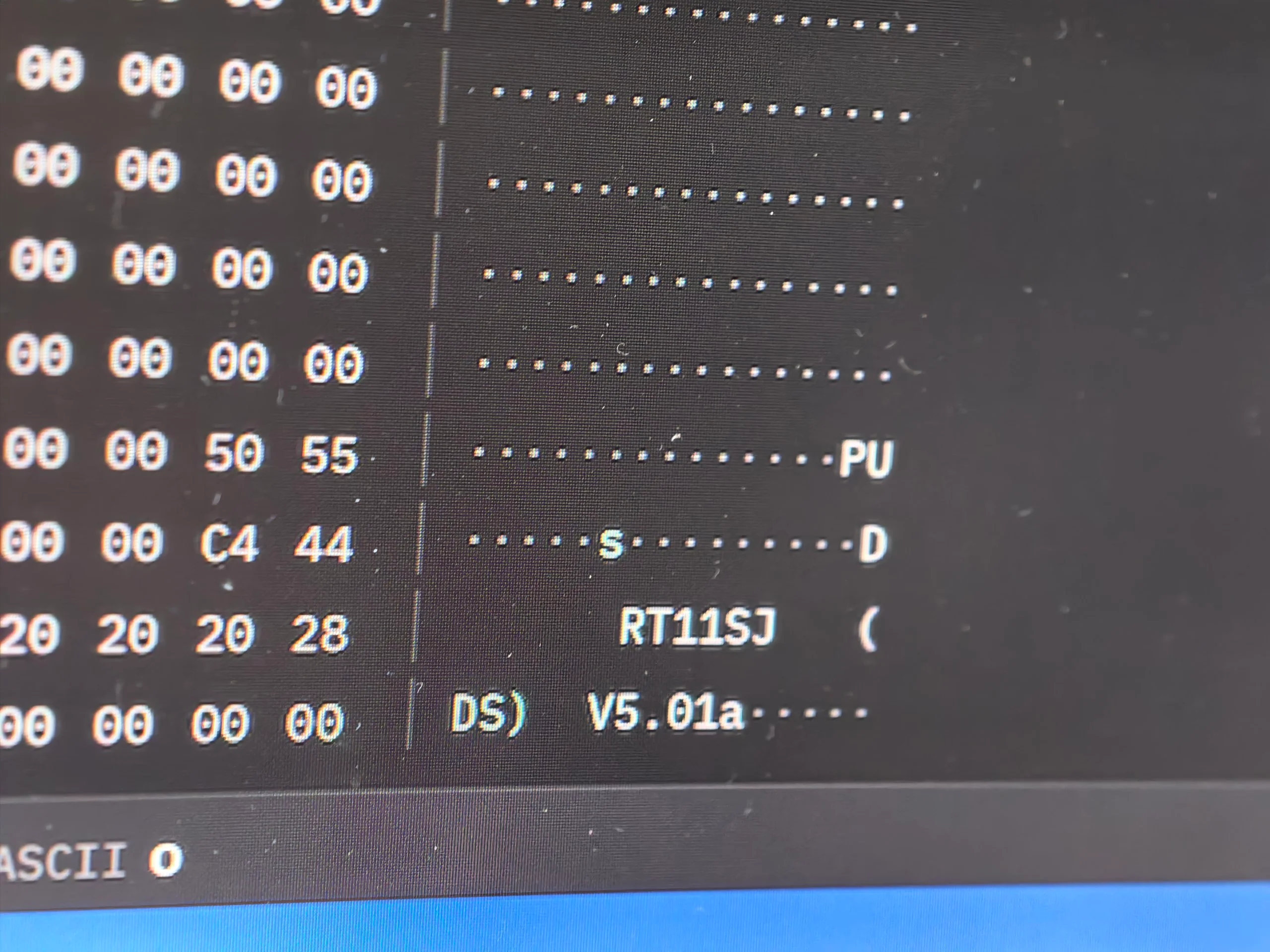 Фрагмент сектора с читаемой сигнатурой RT11SJ и номером версии V5.01a